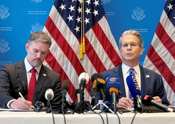 U.S. Trade Representative Jamieson Greer and U.S. Secretary of the Treasury Scott Bessent, in Geneva, Switzerland, May 12, 2025. REUTERS