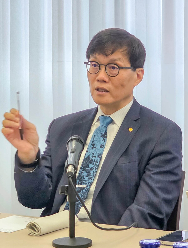 Bank of Korea Governor Rhee Chang-yong at a press conference in Milan, Italy