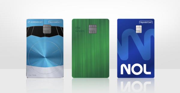From left, Korean Air Card the First Edition2, the Green Edition3, and NOL Card (Photo courtesy of Hyundai Card)